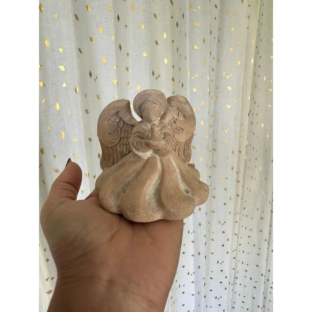 Vintage 80s United Design Corp Terracotta Pottery Angel Dove Taper Candle Holder